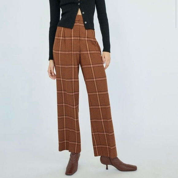 Wilfred Effortless Wool Blend Pants Red Check Size 12 Aritzia #95999 - Picture 8 of 11